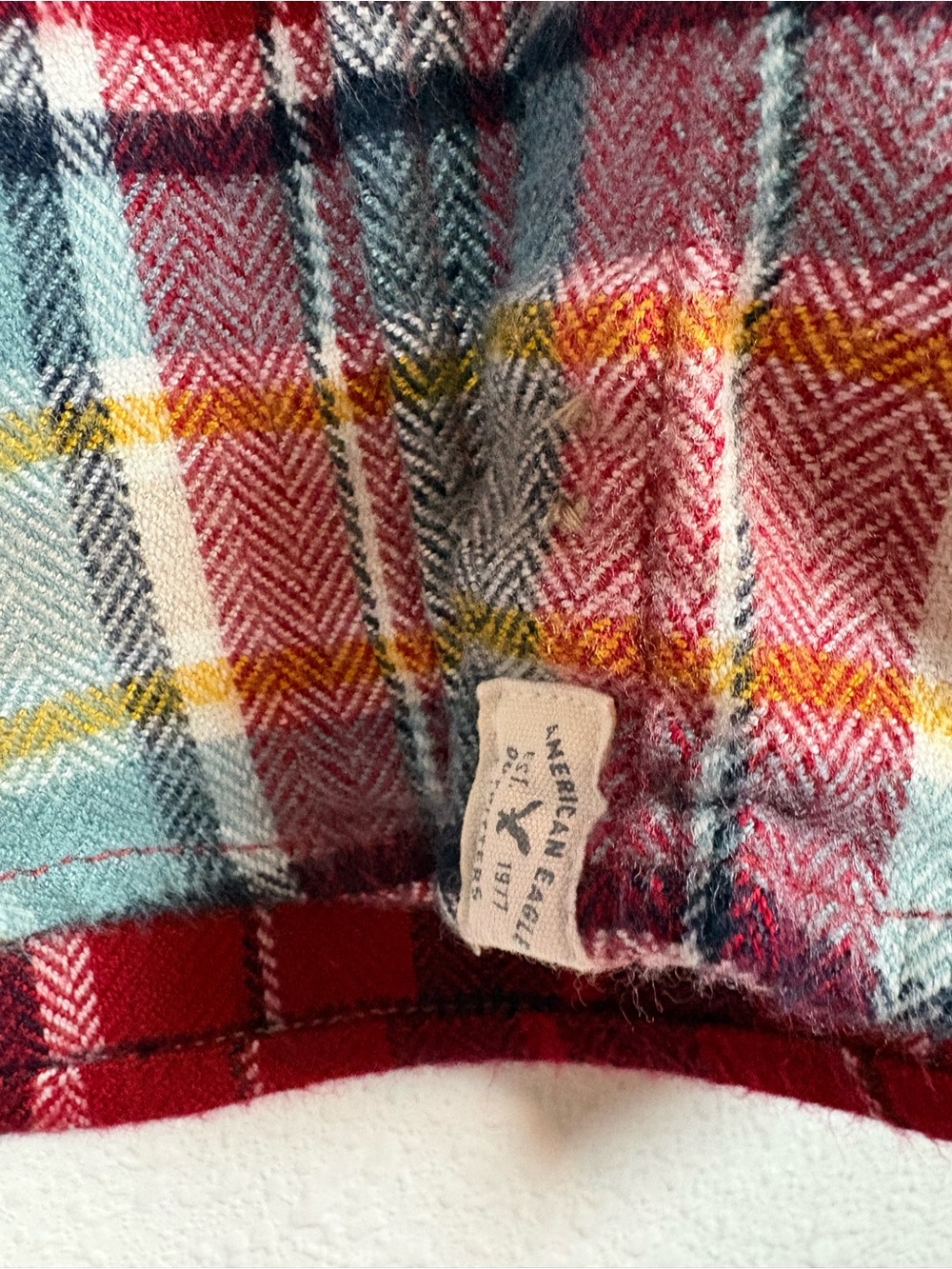 American Eagle Outfitters Red, Yellow & Blue Plaid Button-Down Shirt - Picture 4 of 4